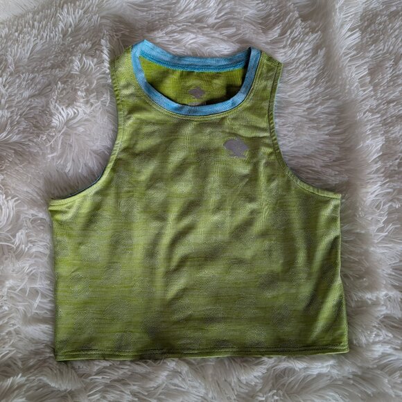 Rabbit Tops - { Rabbit } Crop Hop Running Top Lime Green Blue Ringer Neck